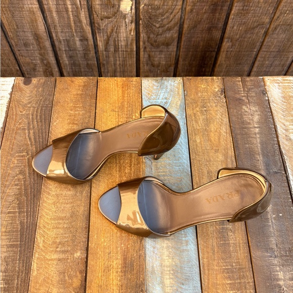 Prada Vero Cuoio Patent Brown Bronze Open Toe High Heels - Picture 7 of 16